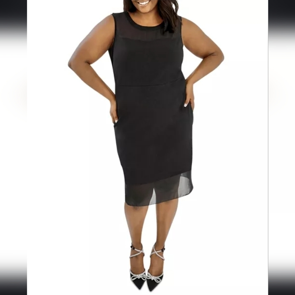 NWT Maree Pour Toi Plus Mesh Panel Sheath Sheer Color Block Dress Black Size 22